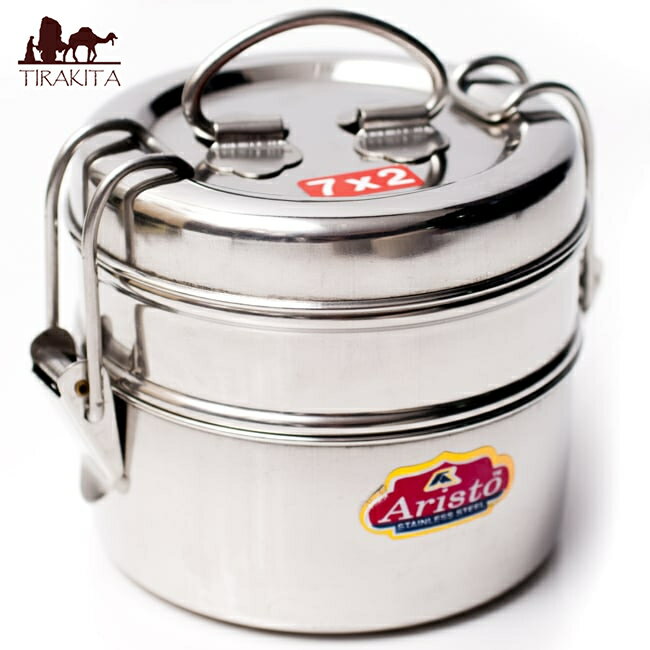 2段インド弁当箱 【直径 約11.5cm 高さ 約10cm】 7x2 / ランチボックス ダッバーワーラー ステンレス アジアン食品 エスニック食材 食材【レビ...