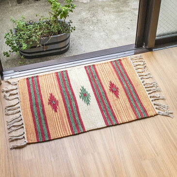 HANDLOOM RUG コットン キリム ラグ【約60cm×約42cm】 / 綿100% インド製 キリム調 アジアン マット エスニック 雑貨