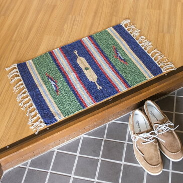 HANDLOOM RUG コットン キリム ラグ【約60cm×約42cm】 / 綿100% インド製 キリム調 アジアン マット エスニック 雑貨