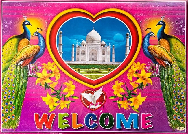 インドの大判ウェルカムポスター  / お祝い 金色 ラメ入り！神様ポスター ヒンドゥー教 本 印刷物 ステッカー ポストカード