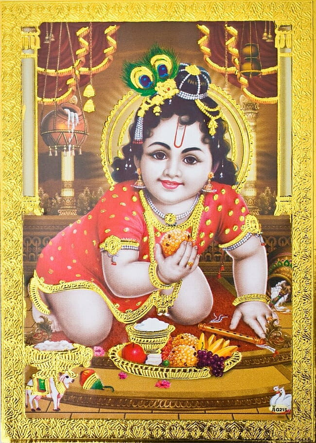 金の神様ポストカード ベイビークリシュナ / ゴールド インド神様 本 印刷物 ステッカー ポスター