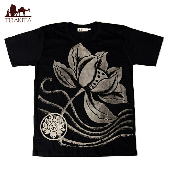 ロータスとオーンモチーフのTシャツ / インドの神様 エスニック TIRAKITA(ティラキタ) アジアのTシャツ メンズ レディース エスニック衣料 アジアン...