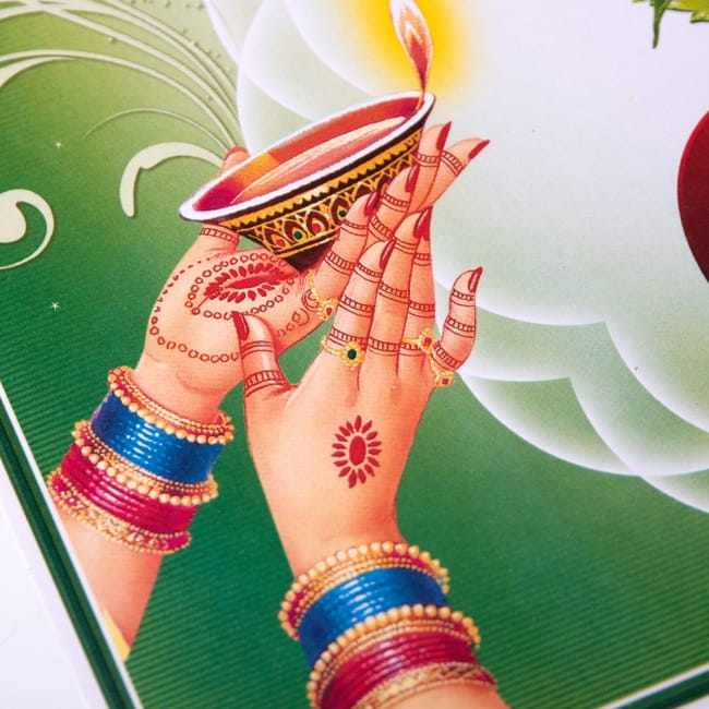 インドのウェルカムポスター 【花と薔薇】 / お祝い 金色 ラメ入り！神様ポスター ヒンドゥー教 本 印刷物 ステッカー ポストカード 3