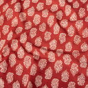 〔1m切り売り〕伝統息づく南インドから 昔ながらの木版染め更紗模様布 赤系〔横幅 約115cm〕 / ウッドブロック ボタニカル 唐草模様 量り売り布 アジア布 手芸 生地 コットン布 アジアン ファブリック エスニック