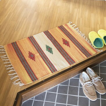 HANDLOOM RUG コットン キリム ラグ【約88cm×約62cm】 / 綿100% インド製 キリム調 アジアン マット エスニック 雑貨