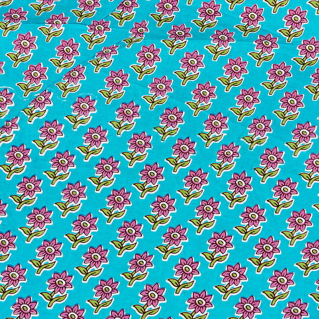 〔1m切り売り〕テキスタイルの伝統息づくインドから 昔ながらの小花柄布 青緑系〔幅約111cm〕 / フラワー 切り売り生地 テーブルクロス マルチクロス ボタニカル プロヴァンス 更紗 量り売り布 アジア布 計り売りの布 ファブリック エスニック