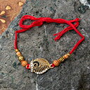 ラーキー インドの紐ブレスレット フェザー / アンクレット ラクシャバンダン Rakhi Bandhan アームレット アジア アクセサリー 菩提樹 七宝 バ...