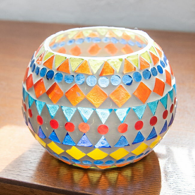 ホワイトモザイクキャンドルホルダー 幾何学（大） / ランプ キャンドルスタンド ティーライトキャンド..