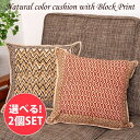 【自由に選べる2個セット】ナチュラルカラーのブロックプリントクッションカバー / 自由に選べるセット コットン ウッドブロック アジアン エスニック インテリア