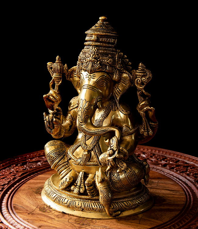 【送料無料】 ブラス製 座りガネーシャ像 23cm / ヒンドゥー 神様像 インドの神様像 置物 エスニック アジア 雑貨【レビューで1000円クーポン プレゼント】
