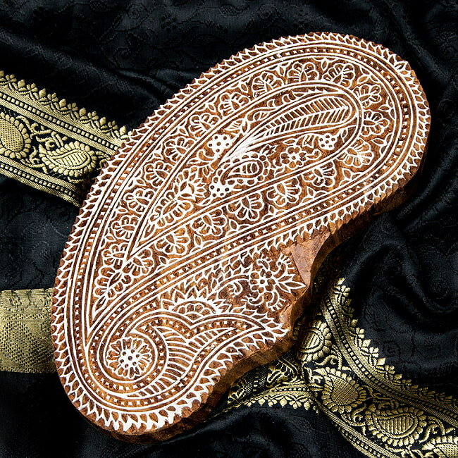 【送料無料】 高品質 精細 ウッドブロックスタンプ【葉っぱ】 21cm x 12cm / ウッドスタンプ インド タ..