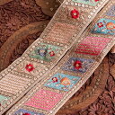 【全2色】チロリアンテープ メーター売 金糸が美しい 更紗模様のゴーダ刺繍〔幅 約6cm〕 スパンコールとお花の刺繍 / Gota embroidery ラジャスタン ミラーワーク 手芸 花柄 エスニック インド アジア 布 ファブリック