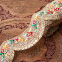 チロリアンテープ メーター売 金糸が美しい 更紗模様のゴーダ刺繍〔幅 約3.8cm〕 マルチカラー蔦模様 / Gota embroidery ラジャスタン インド刺繍 手芸 花柄 エスニック アジア 布 ファブリック