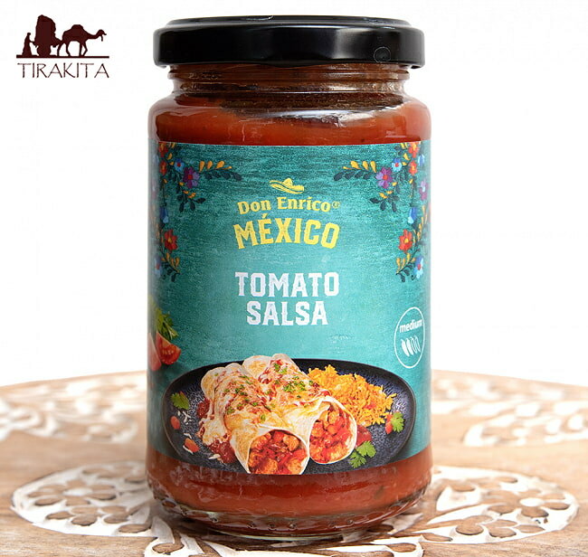 ■ドンエンリコ　トマトサルサソース - TOMATO SALSA 200ml 【Don Enrico Mexico】の詳細 ブランドDon Enrico ( ドンエンリコ )原材料・成分トマト、トマトパルプ、パプリカ、トマト果汁、ハラペーニョ、醸造酢、にんにく、食塩、砂糖、香辛料、乾燥玉ねぎ、マルトデキストリン/増粘剤（加工でん粉、グアーガム、ローカストビーンガム）、クエン酸、香料名称サルサソース商品の内容量200ミリリットル温度帯指定常温: 室温での保管が可能です製造国ドイツ商品サイズ約11cm x 6cm x 6cm 約386g配送についてあす楽についてクーポンプレゼントキャンペーンについてこちらの商品は「商品レビューで200円OFFクーポン プレゼント」キャンペーンの対象商品です。以下の画像をクリックで、キャンペーンの詳細ページをチェック！■メキシコ風調味料 こちらのシーズニングを使えば、タコスやタコサラダへ入れるお肉を簡単に本格メキシカンの味付けにできます。 タコスやタコライス、タコサラダ、ハンバーガーや洋風ちらし寿司などアイデア次第で使い方いろいろです。牛肉、豚肉など肉の種類を変えても違った味わいを楽しめます。 ■ドン エンリコはおしゃれで楽しいメキシカンブランド！色鮮やかな花やメキシコの情熱と軽快さを表現したデザインは、ユネスコの無形文化遺産としても登録されているメキシコの祭礼行事「ディア・デ・ムエルトス（死者の日)」のカラフルなイメージをモチーフにしています。家族や友人、カップル、そして見知らぬ人とでも、明るく楽しくフィエスタ（パーティー）を楽しみます。ドンエンリコの豊富なラインナップの商品で、楽しく陽気なフィエスタをお楽しみください！