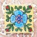 SuperSale 〔7.5cm×7.5cm〕ブルーポッタリー ジャイプール陶器の正方形デコレーションタイル 水色花 / 青陶器 ジャイプル コースター 水晶 ...