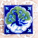 SuperSale 〔7.5cm×7.5cm〕ブルーポッタリー ジャイプール陶器の正方形デコレーションタイル 孔雀 / 青陶器 ジャイプル コースター 水晶 ク...