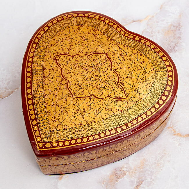 【送料無料】 【超高精細 一点もの】カシミールのペーパーマッシュ ハート型小物入れ 約11cm x 約10.5c..