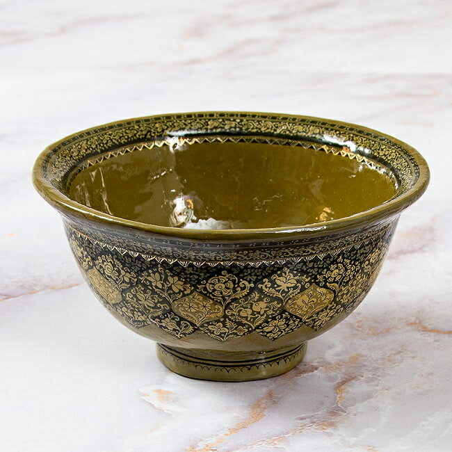 【送料無料】 【超高精細 一点もの】カシミールのペーパーマッシュ 格子花柄 椀型小物入れ 約11.5cm x ..