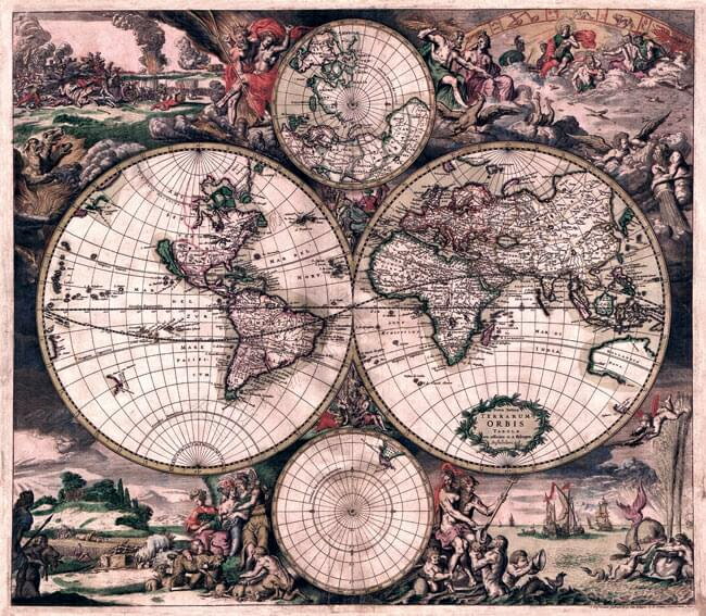アンティーク地図ポスター Nova Totius Terrarum Orbis Tabula  / 古地図 インド 東南アジア 本 印刷物 ステッカー ポストカード