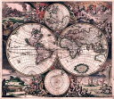 【17世紀】アンティーク地図ポスター Nova Totius Terrarum Orbis Tabula 【両半球世界地図】 / 古地図 インド 東南アジア 本 印刷物 ステッカー ポストカード