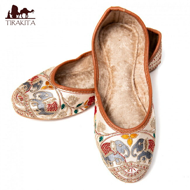 ゴージャス刺繍のマハラニフラットシューズ / パンプス 靴 ペッタンコ靴 インド サリー クルティ チュ..