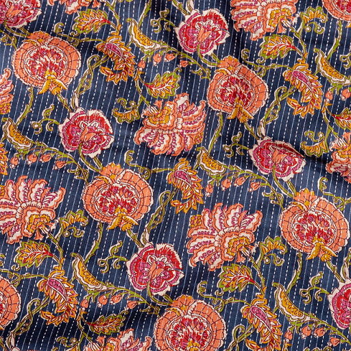 〔1m単位切り売り〕カンタ刺繍がかわいい ボタニカルデザインの布 ネイビー系〔幅約111cm〕 / 商用利用可 ランニング ステッチ 刺し子 量り売り布 アジア布 手芸 裁縫 生地 コットン布 インド アジアン ファブリック エスニック 〔1m単位切り売り〕カンタ刺繍がかわいい ボタニカルデザインの布 ネイビー系〔幅約111cm〕 / 商用利用可 ランニング ステッチ 刺し子 量り売り布 アジア布 手芸 裁縫 生地 コットン布 インド アジアン ファブリック エスニック