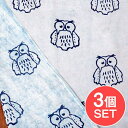 【送料無料】 【3個セット】〔1m単位切り売り〕伝統の木版染め シンプルでかわいい動物デザイン布 フクロウさん ホワイト&ブルー系〔幅約112cm〕 / 梟 鳥...