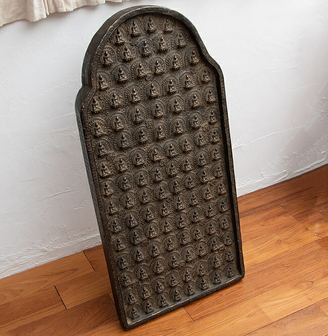 期間限定SuperSale割引 【送料無料】 アクショービャ 阿しゅく如来 108尊の木板【木製 一点物 高さ 91cm】 / チベット チベット仏像 チベット...