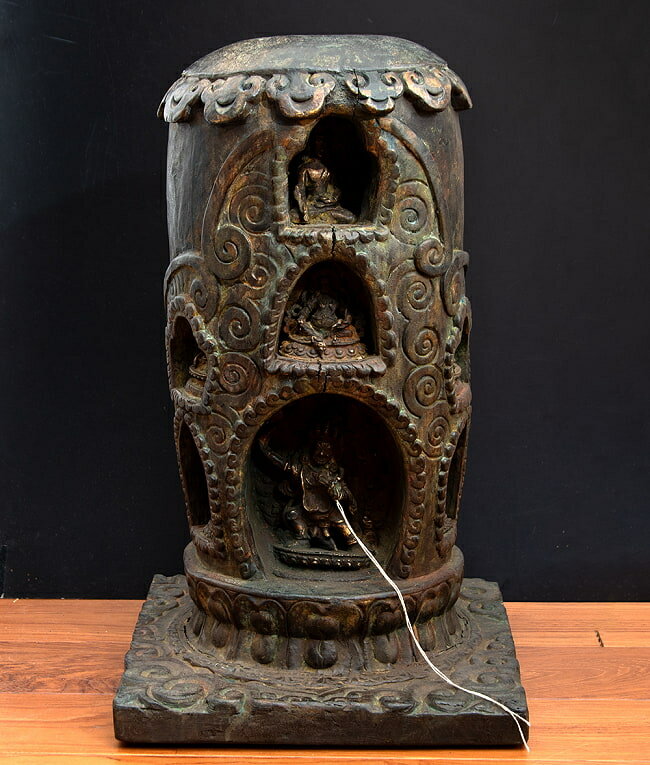 期間限定SuperSale割引 【送料無料】 マハーカーラ(大黒天)とアクショービヤ 阿しゅく如来等7柱の仏柱 特大サイズ【一点物 55cm 12000g】 /...