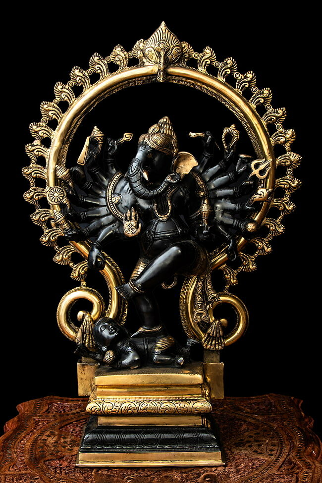 期間限定SuperSale割引 【送料無料】 【一点もの】真鍮黒塗仕上げ 特大サイズ タンダヴ ガネーシャ ダンシングガネーシャ 63cm / ガネーシャ像 ブ...