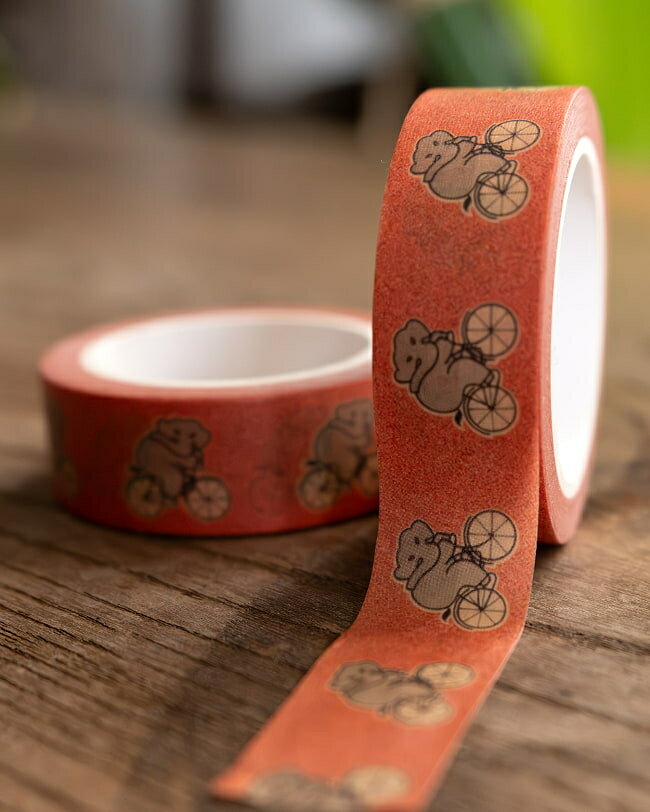 ちょっと目つきの悪い自転車ぞうさん ティラキタオリジナル マスキングテープ 15mm x 10m / かわいい ..