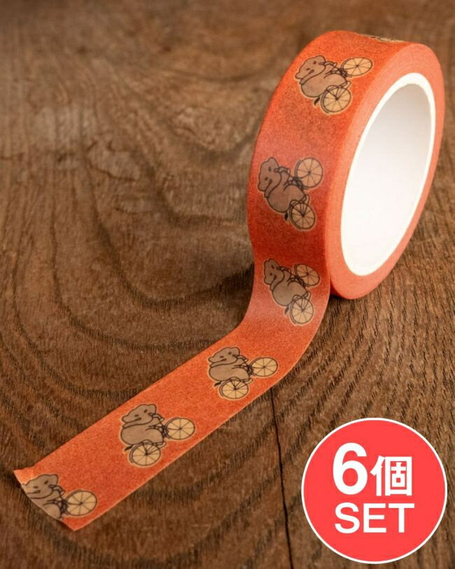 【6個セット】ちょっと目つきの悪い自転車ぞうさん ティラキタオリジナル マスキングテープ 15mm x 10m..