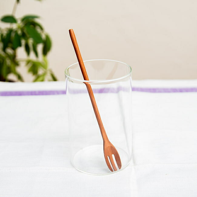 具材がすくいやすい！天然木のミニ先割れスプーン / バリ雑貨 食器 ティースプーン 匙 コーヒースプー..