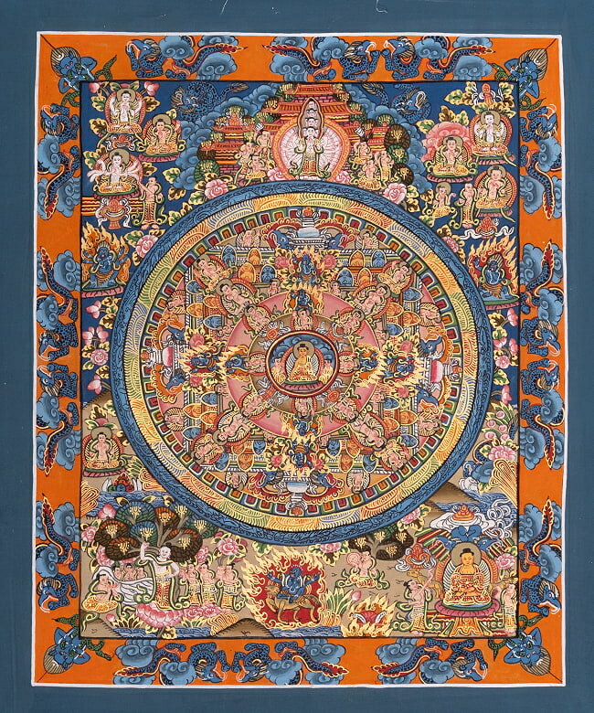 【送料無料】 〔一点物〕タンカ 金剛法界曼荼羅 37cm x 31cm / 仏画 マンダラ チベット 手描き ネパー..