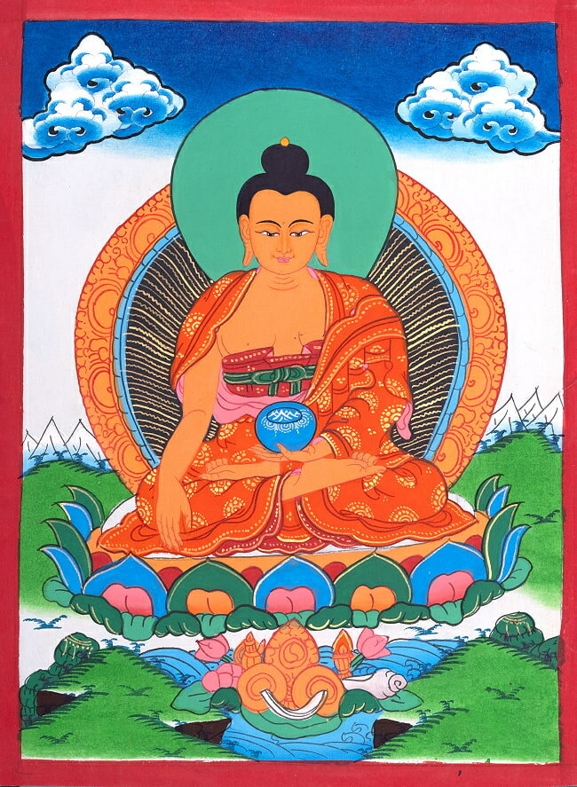 【送料無料】 〔習作〕タンカ 仏陀図（釈迦牟尼仏） 40cm x 30cm / 仏画 マンダラ チベット 曼荼羅 手..