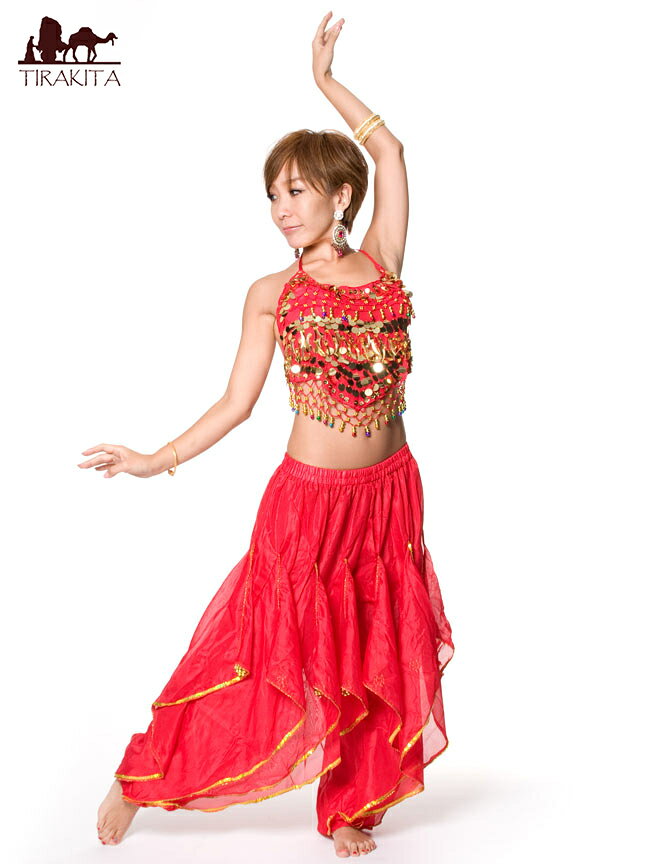 【送料無料】 アラビアンフレアパンツ&コイン付きトップス 上下セット / ベリー 衣装 スカート トップス群舞 ベリーダンス衣装上下セット コスチューム Bel...