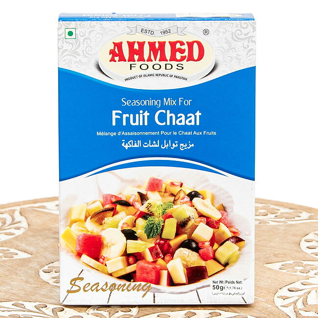 インド雑貨・アジア雑貨-TIRAKITAの【3個セット】フルーツチャートマサラ Fruit Chaat Masala【AHMED】南アジア屋台の味 / パキスタン料理 スパイスミックス ハラル ヘルシースナック デザート ヨーグルト 爽やか パキスタンの食品 食材 中近東 アラブ トルコ アジアン食品 エスニック食材｜アングル2