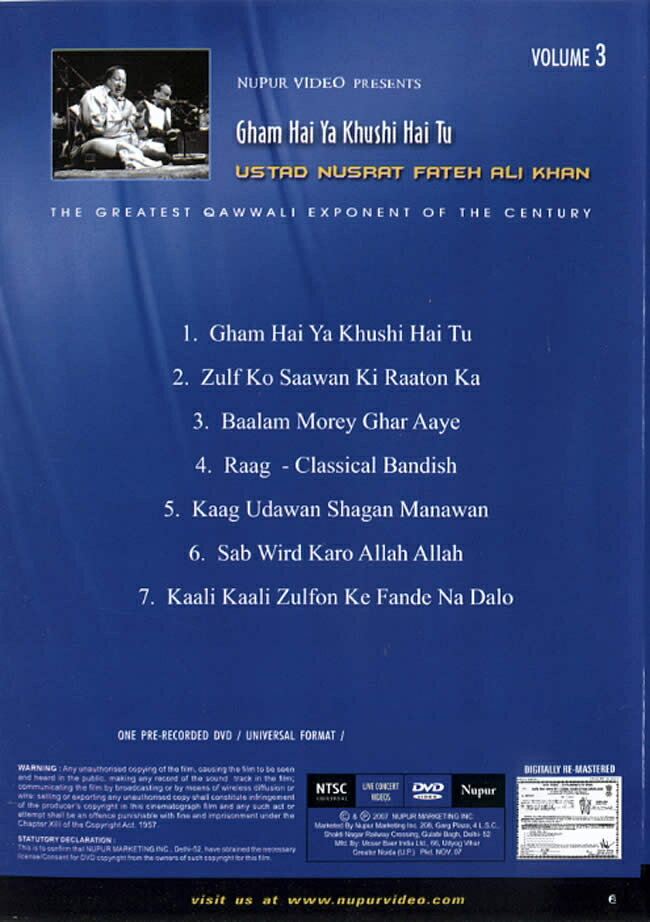 Nupur Live Concert 3 Gham Hai Ya Khushi Tu DVD / インド古典声楽のDVD インド音楽 CD 民族音楽