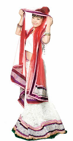 【1点物】インドのレヘンガ 【白×赤】 / ドレス ウェディング レンガ 送料無料 レビューでタイカレープレゼント あす楽