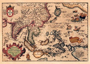 【16世紀】アンティーク地図ポスター INDIAE ORIENTALIS 【南アジア 東アジア 東南アジア周辺】 / 古地図 世界地図 インド 本 印刷物 ステッカー ポストカード