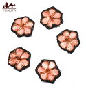 インドの刺繍アップリケ 花 5個セット 【黒×ピンク】 / 手芸 アジア ワッペン アジアン ネパールワッペン 布 ファブリック エスニック