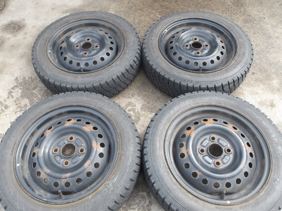 L940-ソ1 【中古】{送料無料} 155/65R14 冬4本セット スタッドレス 75Q 155/65-14 155-65-14 グッドイヤー アイスナビ 6 14インチ鉄ホイール