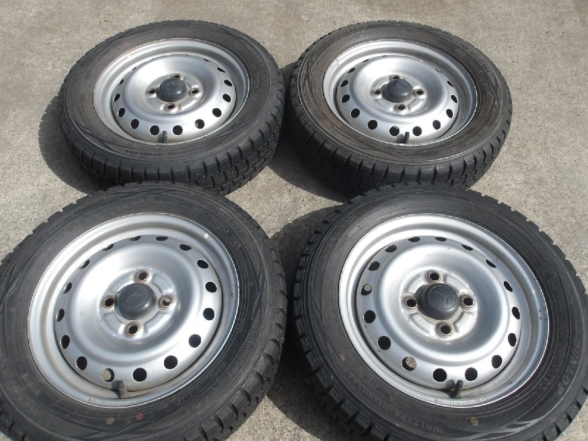 M163-ソ1 【中古】{送料無料} 155/65R13 冬4本セット スタッドレス 73Q 155/65-13 155-65-13 ダンロップ ウィンターマックス WM01 13インチ鉄ホイール ダイハツ