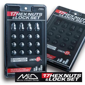 乐天商城 - 17HEX ロックナットセット 20個入 17・19・21HEXアダプタ付 クロムメッキ・ブラック P1.5 P1.25 選択可 マルカサービス(MID) タイヤホイールセット同時注文で送料無料 【RCP】
