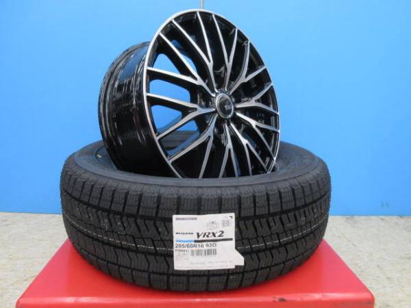 VENES FS01(BKP)16x6.5J+53 5H-114.3＆ブリヂストン BLIZZAK VRX2 205/60R16 新品4本セット 70~80系 ノア ヴォクシー RG~RK型 ステップワゴン CU~CW系 アコード アクセラ 等に 鴻巣