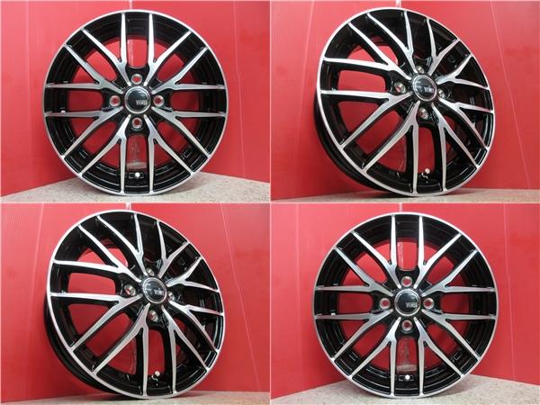 送料無料 4本 新品 VENES 15inch ホイール セット ブラックポリッシュ N-BOX ハスラー デイズ ルークス スペーシア ムーヴ タント ウェイク キャンバス キャスト ワゴンR ek ソリオ ハイゼット 軽 自動車 黒 4.5J +45 4H 4穴 PCD 100 新潟 店頭取付大歓迎