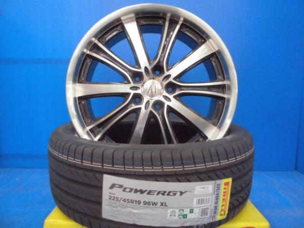 【15日限定!抽選で最大100％Pバック!】4本 新品 サマー タイヤ 225/45R19 中古 アルミホイール付き エリシオン C-HR 等に 19インチ アネーロコラソン ラヴィ7.5J+55 5H PCD 114.3 ブラックポリッシュ 夏タイヤ ピレリ パワジー 225/45-19