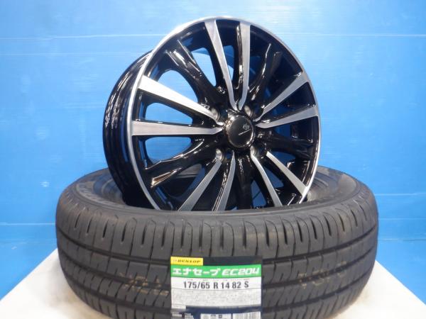 4本set 175/65R14 新品サマータイヤ 新品ホイール付き bB ノート キューブ フィット クー デミオ ベリーサ コルト 等に TOPY セレブロ WF5 14インチ 4穴 PCD100 ブラックポリッシュ 夏タイヤ ダンロップ エナセーブ EC204 175/65-14 サマータイヤ