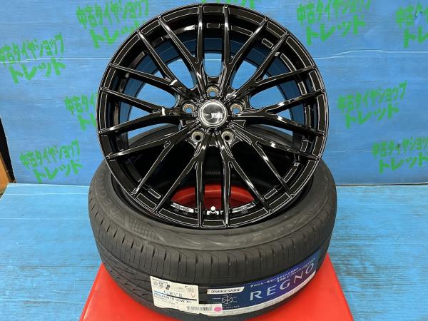 プリウスα ジューク 225/45R18 新品サマータイヤアルミ 4本セット価格  夏タイヤ ブリヂストン レグノ GRVII 225/45/18 95W XL 2022年製 アルミ TREAD VENES FS01 GBK 18インチ 7.5J+40 5H PCD114.3 夏タイヤ 本庄 エスクード バサラ