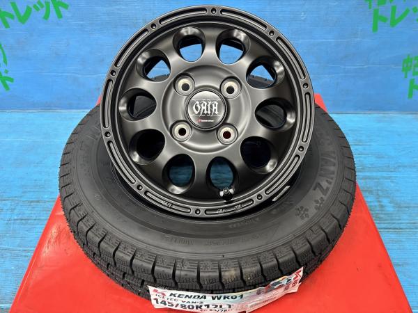 スズキキャリー DA16T ミニキャブトラック 145/80R12 新品スタッドレスタイヤアルミ 4本セット 冬タイヤ ケンダ アイステック バン WR01 145/80/12 80/78N 2025年製 アルミ マルカ ガイアクロス 12インチ 3.5J+45 4H PCD100 冬タイヤ 庄
